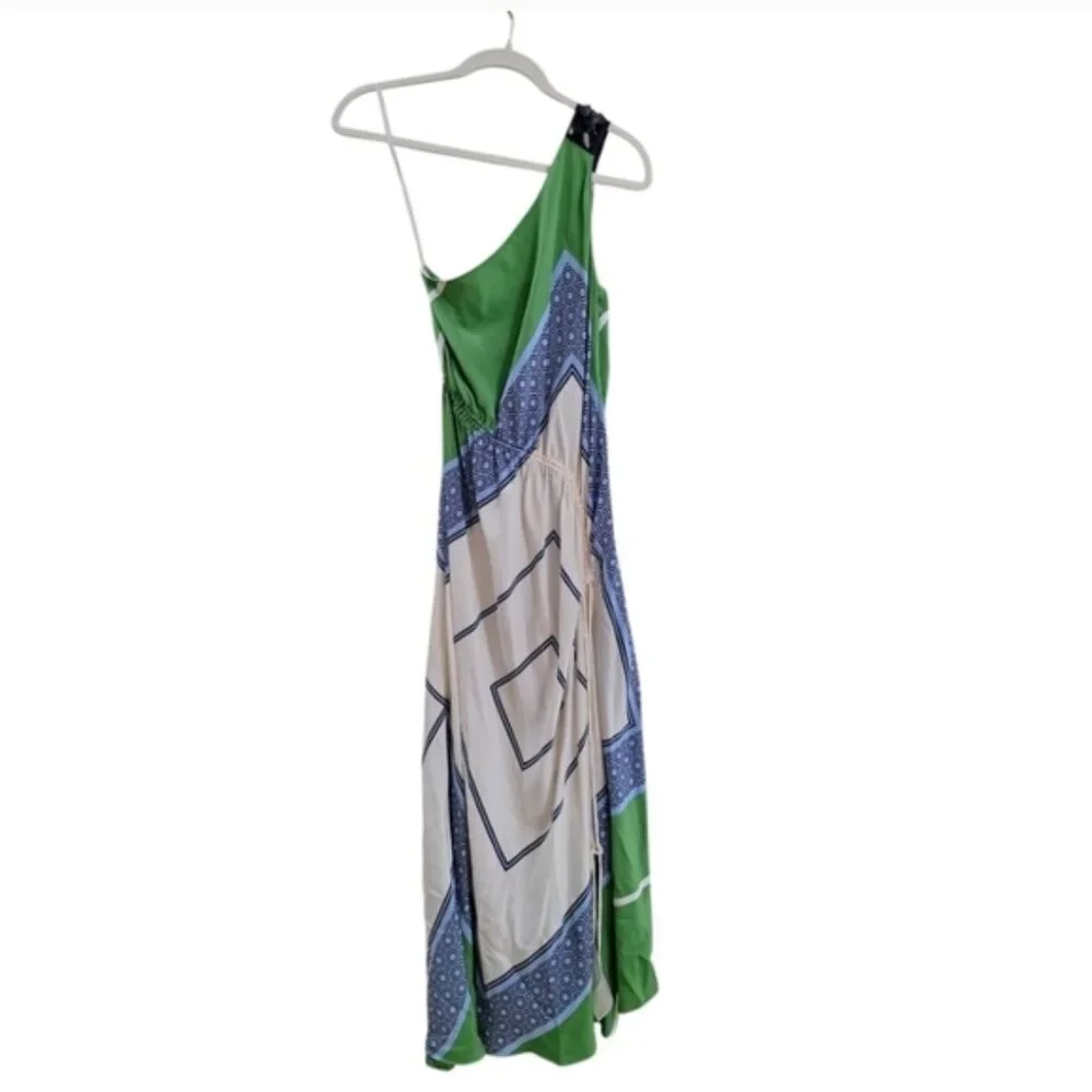 Tory Burch Womens White green One Shoulder Sloane Silk Dress NWT Sz 2 - Picture 2 of 12